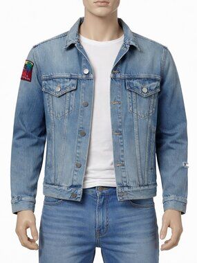 SAINT LAURENT | 2015 Hedi Slimane Palm Tree Patch Denim Jacket in Size Large